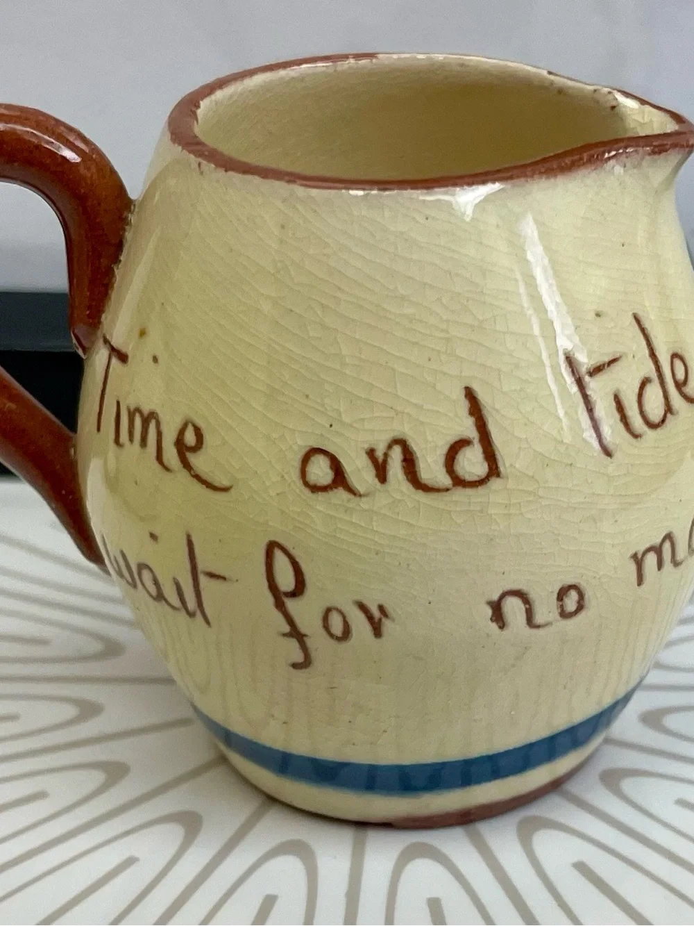 Torquay Watcombe Motto Ware  Made in England  Set of Two Small  Pitchers
